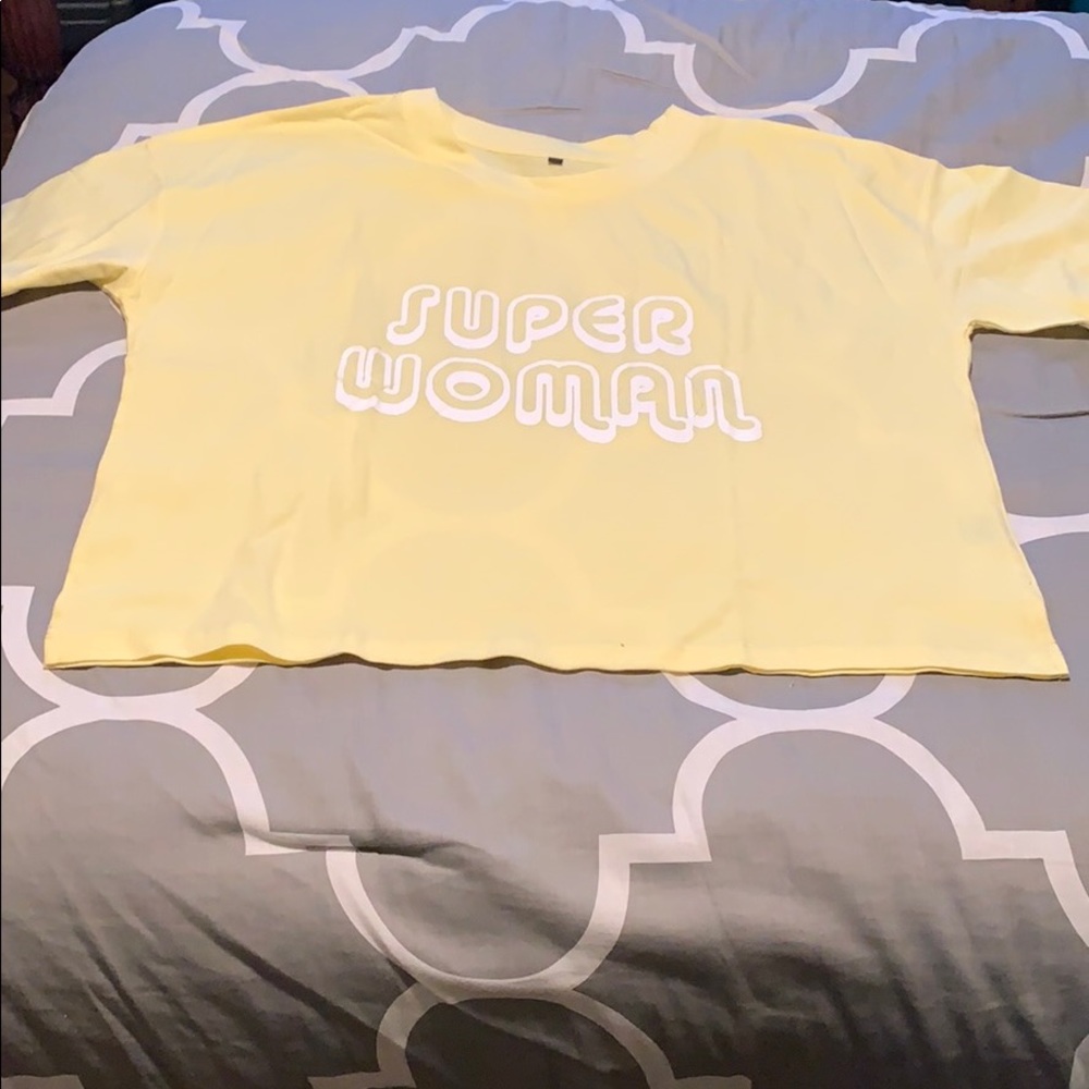 Super Woman cropped yellow tee- never worn!